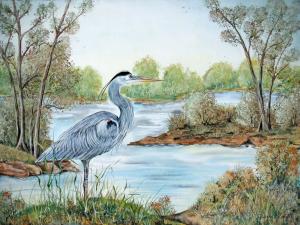 Painter Jean Plout Debuts New Painting-Blue Heron Of The Marshlands